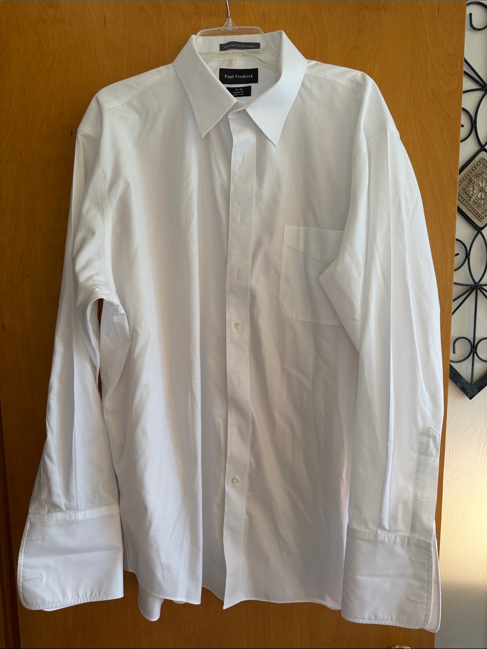 Paul Fredrick Men's White Button-Front Dress Shirt with cuff link cuffs